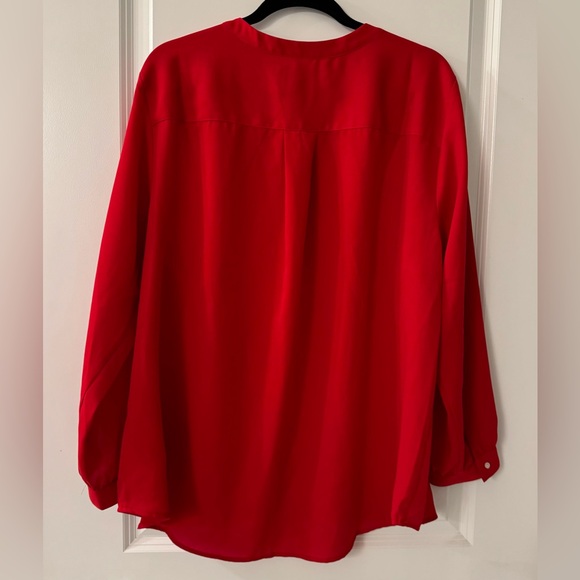#423 - Lands’ End Red Long Sleeve Split Neckline Pop-Over Tunic Blouse - Picture 2 of 10